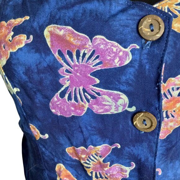 Bali Casuals S Top Vest Butterfly Print Blue Button Down Sleeveless Tie Back - Picture 5 of 8